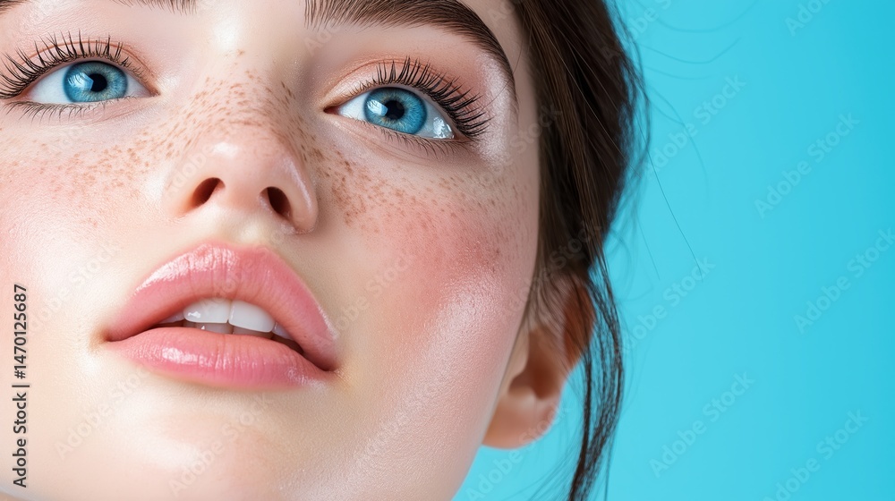 Person showcasing firm skin and bright blue eyes from a skincare routine dedicated to lifting and tightening
