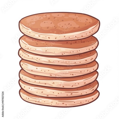 High Stack of Brown Pancakes Illustration