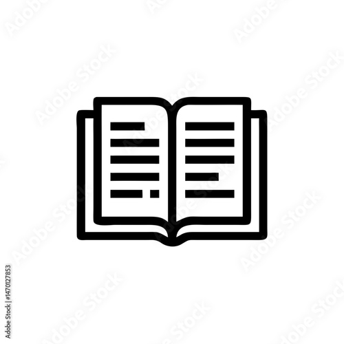 textbook icon, Open book icon with pages displaying text in minimalist design  