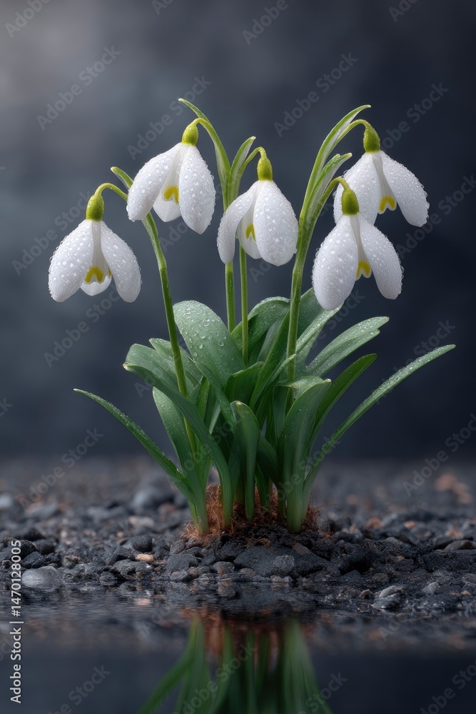 Fototapeta premium Delicate Snowdrop Cluster: A Serene Botanical Study