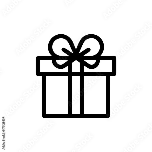 Gift box with ribbon outline design on white background  