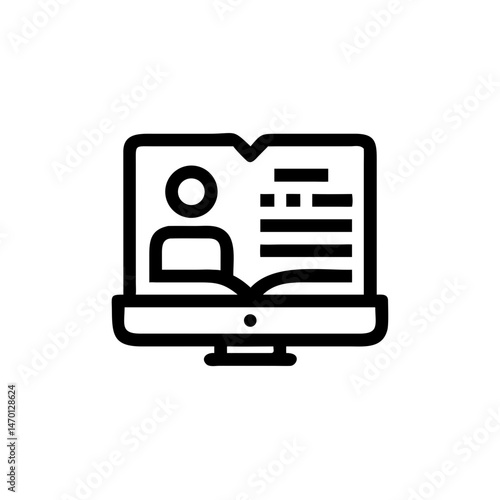 Online learning concept illustration with computer and book  