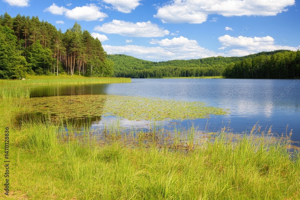 Serene lake and forest landscape Serene lake and forest landscape