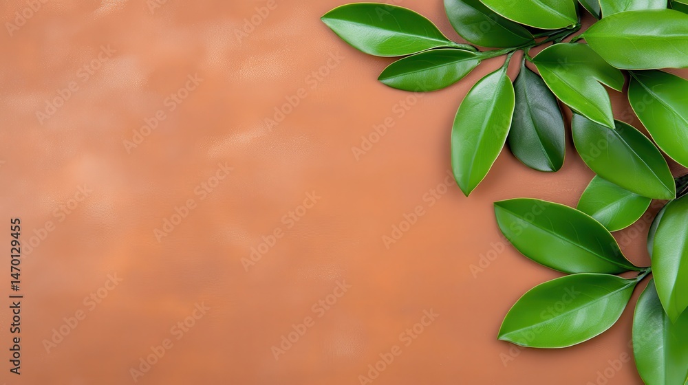 Fototapeta premium Green Leaves on Brown Textured Background
