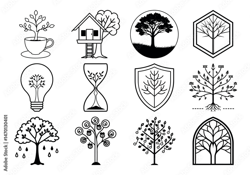 Christmas lights and a glowing ecological tree with a lightbulb can be seen in this conceptual nature vector illustration. Christmas lights and a glowing ecological tree with a lightbulb can be seen in this conceptual nature vector illustration.