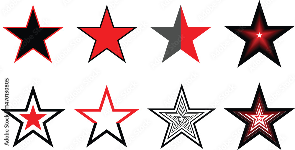 Collection of Stylized Red Star Designs. Collection of Stylized Red Star Designs.