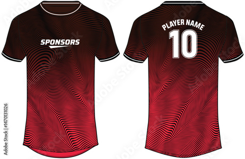 Sports jersey t shirt design flat sketch illustration, marble liquify printed Round neck football jersey concept with front and back view for Cricket, soccer, Volleyball and badminton uniform kit