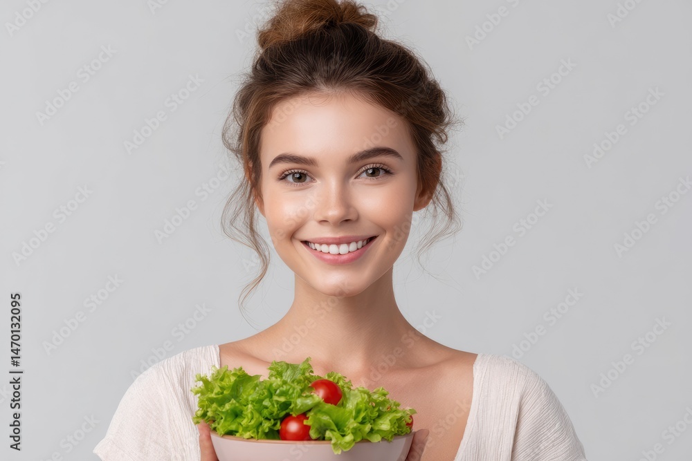 Radiant Woman Holding a Fresh Green Salad: A Vibrant Healthy Lifestyle Image Radiant Woman Holding a Fresh Green Salad: A Vibrant Healthy Lifestyle Image