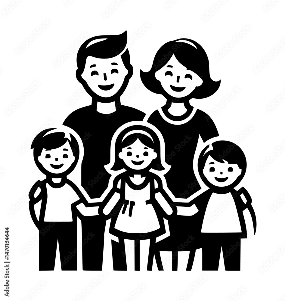Family Parents and Kids Black Vector Icon Logo Family Parents and Kids Black Vector Icon Logo