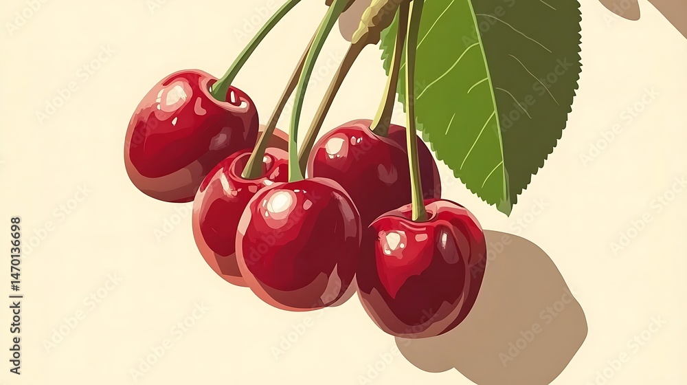 Obraz premium Ripe Cherries on Branch with Summer. (1)