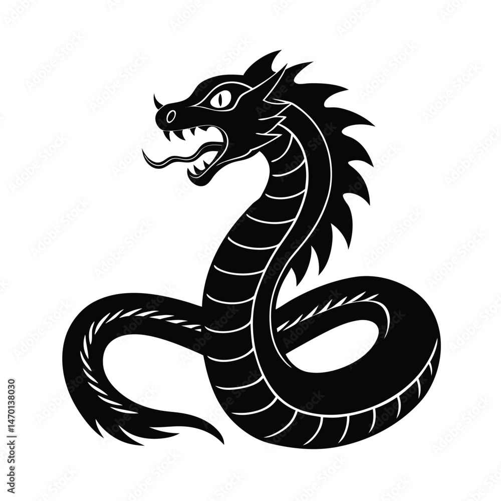 Fototapeta premium Vector illustration of a fierce dragon with sharp teeth and spiked back isolated on white background