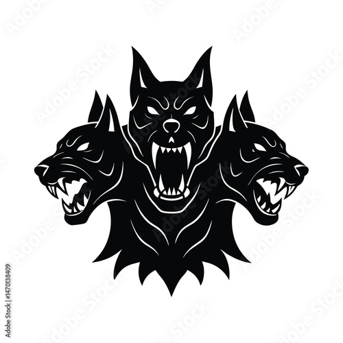 Cerberus illustration depicting the mythological guardian dog of the underworld with three heads