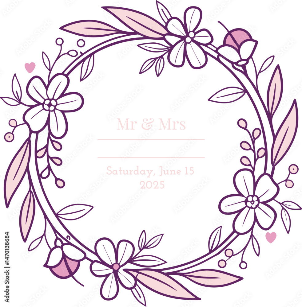 Fototapeta premium Wedding Date Circle with Coral Accents
