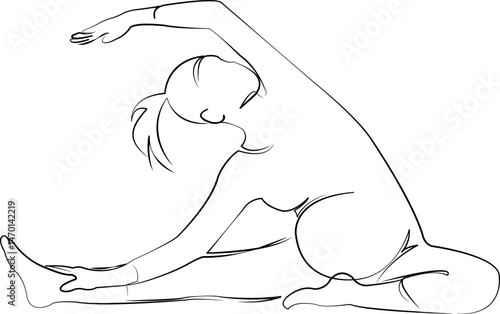 One continuous single drawing line art flat doodle yoga, pregnant, woman, lifestyle, exercise, fitness, pregnancy. Isolated image hand draw contour on a white background, hand drawn, not AI