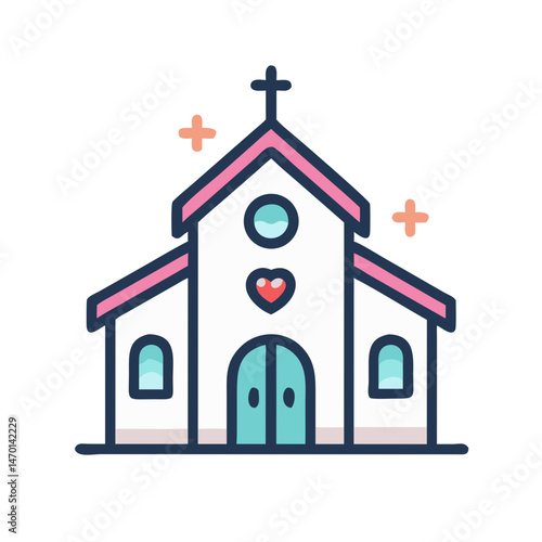 Church Building Icon Representing Wedding Ceremony and Religious Event
