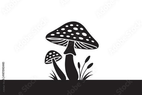 black and white illustration two mushrooms