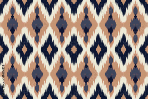 Seamless geometric ikat pattern with traditional ethnic tribal design, ideal for fabric, textile, wallpaper, fashion prints, interior decor, crafts, and home projects.