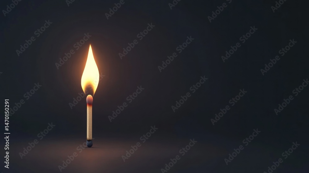 Single matchstick burning brightly Single matchstick burning brightly