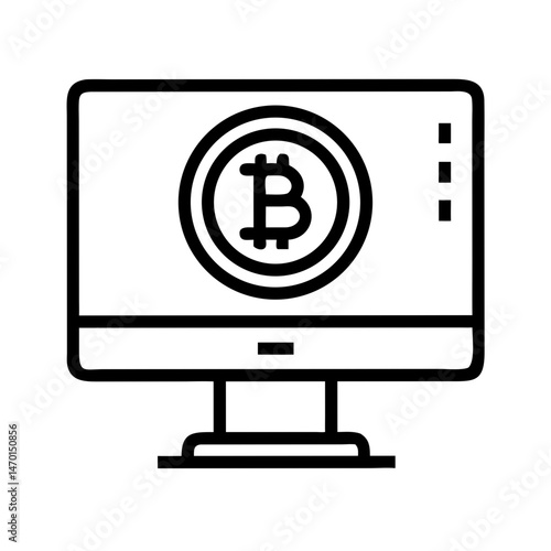 Desktop Computer with Bitcoin Symbol Icon Representing Cryptocurrency Mining and Digital Finance