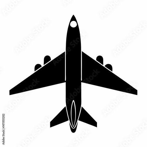 Jet Airplane Icon Vector Illustration Top-Down View for Aero Travel and Aviation Symbols


