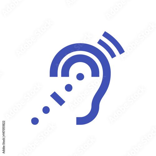 Stylized ear with sound waves and dotted line indicating hearing or audio transmission concept art