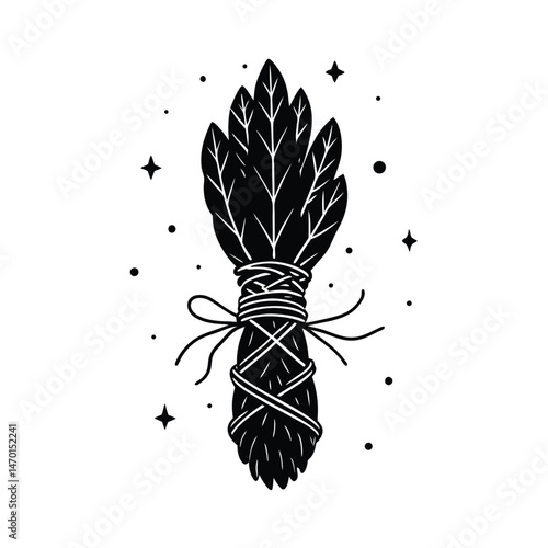 Hand drawn illustration of a sage smudge stick used for cleansing and spiritual practices on a white background