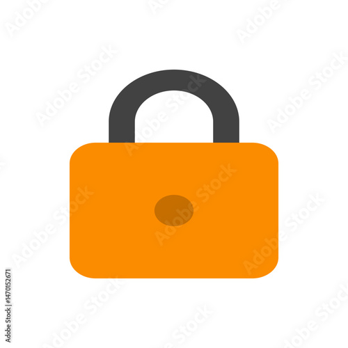 Illustration of a simple orange padlock with a dark gray shackle and a circular keyhole on a white background