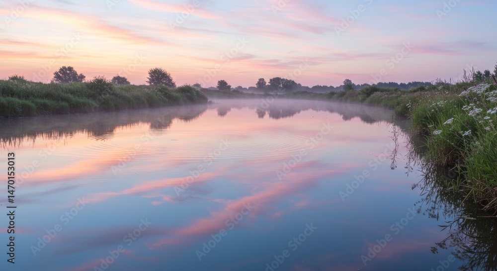 Fototapeta premium Misty river at dawn