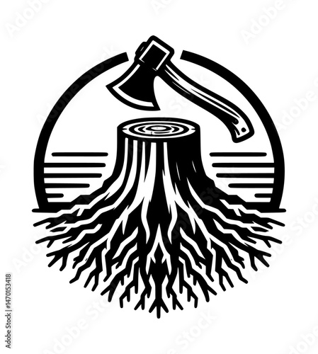Black Tree Stump Roots Logo