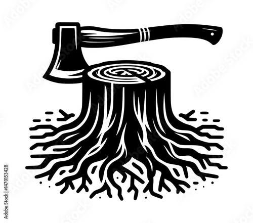 Minimalist Tree Stump Axe Logo