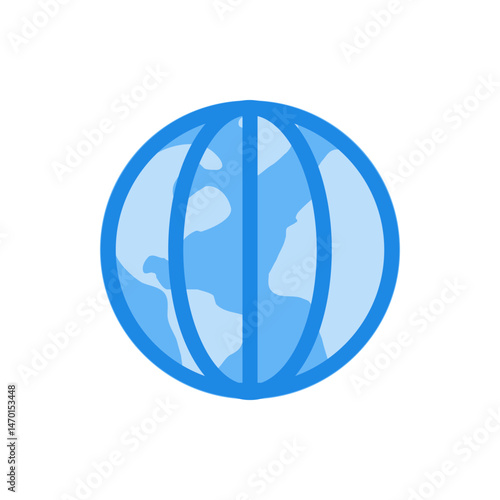 A light blue globe with darker blue outlines and lines representing continents and longitude and latitude lines