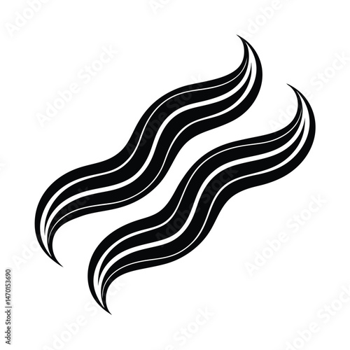 Abstract black and white graphic illustration of stylized hair or flowing lines design elements