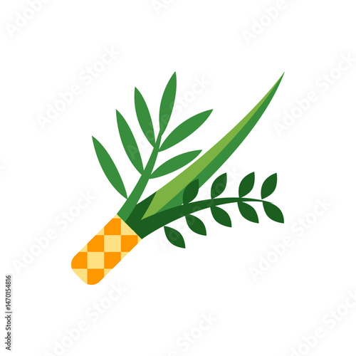 Illustration of a lulav with etrog hadas and aravah for the jewish holiday of sukkot celebration