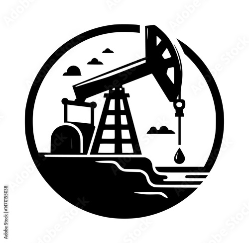 Oil Crane Pump Jack Icon Logo Black Vector