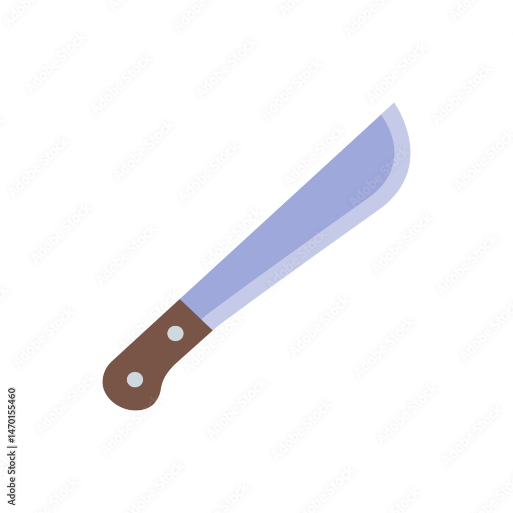 Illustration of a machete with a light blue blade and brown handle with two silver rivets shown here Illustration of a machete with a light blue blade and brown handle with two silver rivets shown here