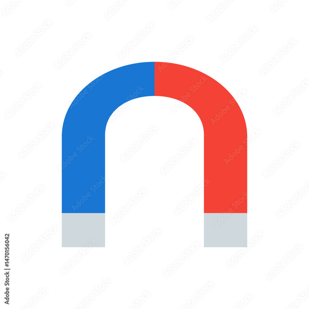 Illustration of a horseshoe magnet with one side blue and the other red on a white background view Illustration of a horseshoe magnet with one side blue and the other red on a white background view