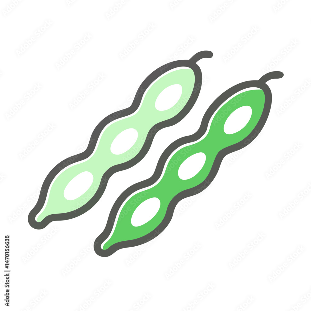 Obraz premium Edamame Soybean Pod Icon – Healthy Snack and Plant-Based Food Symbol Vector