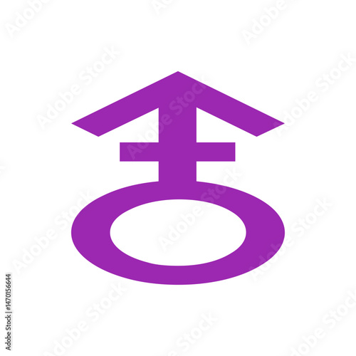 A purple astrological symbol for earth with a circle and arrow pointing upward on a white background