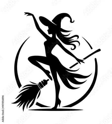 Girl Dancer Witch Silhouette Icon Logo