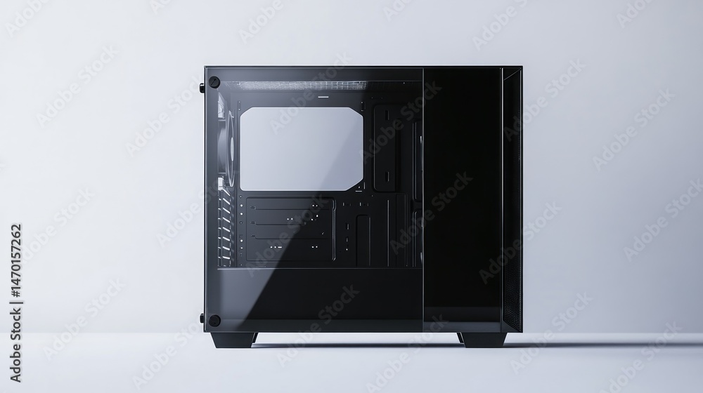 Fototapeta premium Modern black computer case with tempered glass