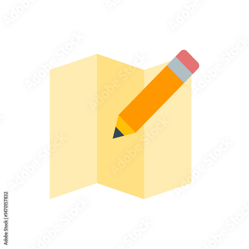 Illustration of a folded yellow paper with an orange pencil resting on it in a simple cartoon style