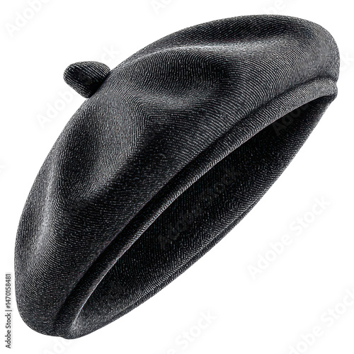Stylish black beret hat fashion accessory isolated transparent background a close up view of a textured fabric