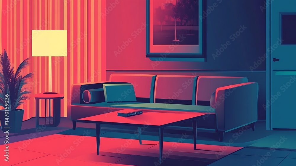 Fototapeta premium Retro Living Room Evening Glow.