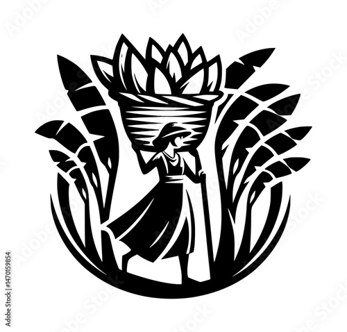 Tropical Basket Woman Icon Logo Vector Illustration