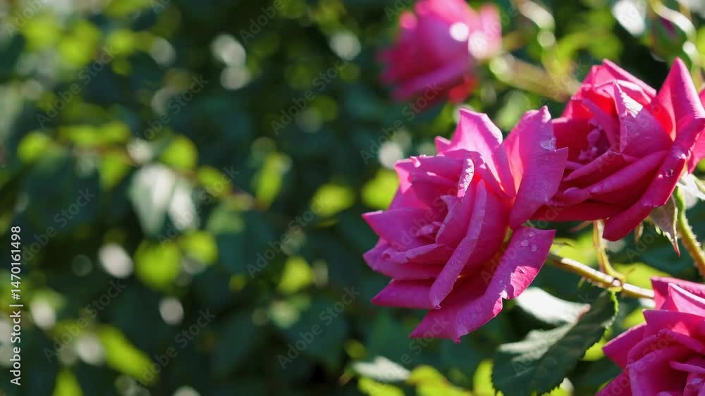 Vibrant roses gently swaying in sunlit garden breeze Vibrant roses gently swaying in sunlit garden breeze
