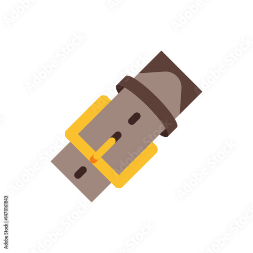Illustration of a brown leather belt with a gold buckle and dark brown loop on a white background