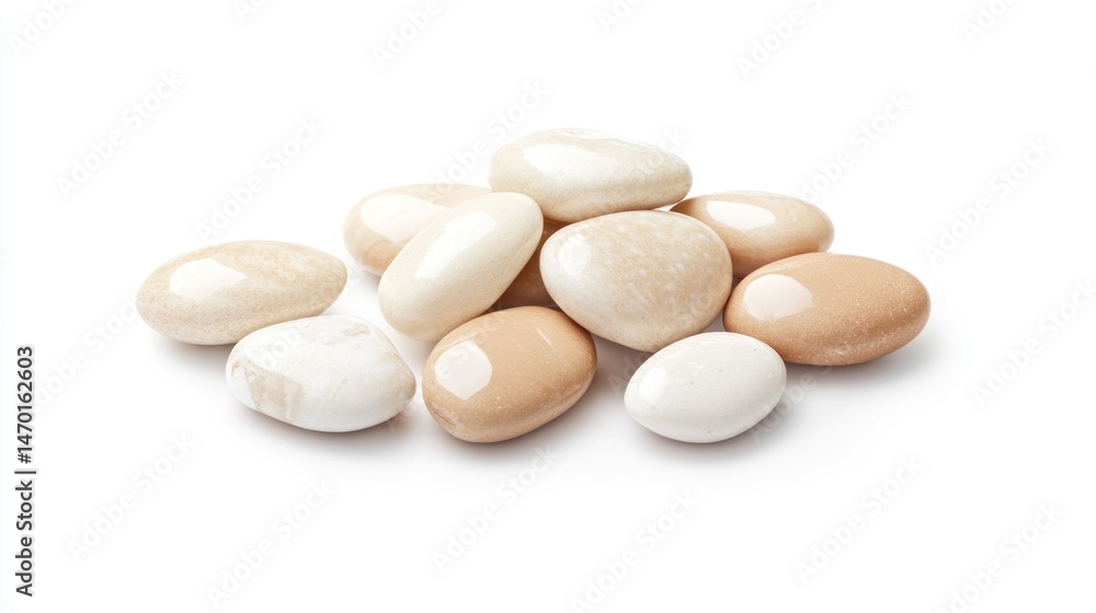 Pile of smooth, varied beige and cream colored stones, in a studio setting Pile of smooth, varied beige and cream colored stones, in a studio setting
