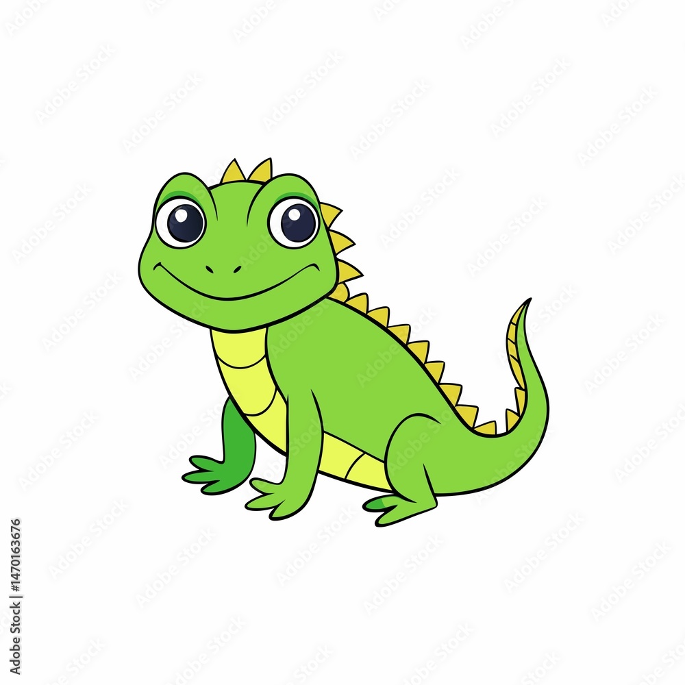 Fototapeta premium Cute green cartoon lizard vector illustration for childrens designs and educational materials
