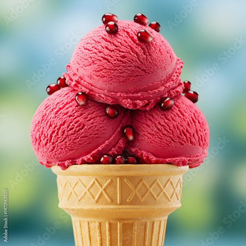Delicious Pomegranate Ice Cream in a Waffle Cone