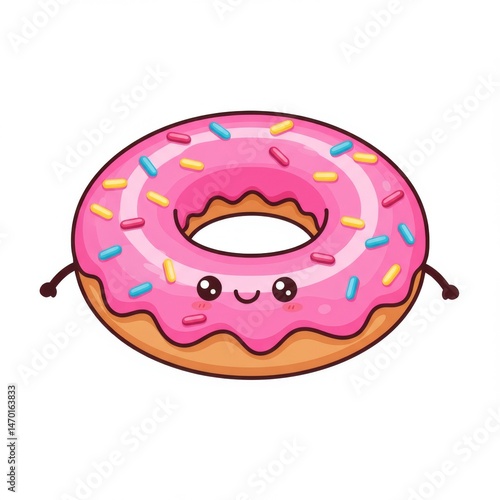 Cute Pink Donut with Sprinkles Cartoon Illustration